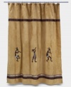 Revered by Native Americans, Kokopelli gives your bathroom an authentically Southwestern vibe. The dancing deity sways and steps across this sand-colored shower curtain. With an ultra-soft, faux suede texture.