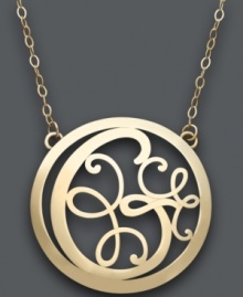 Trend setting style. This popular pendant combines a sweet scrolling design with the letter G. Circular setting and chain crafted in 14k gold. Approximate length: 17 inches. Approximate drop: 1 inch.