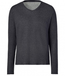 Chic long sleeve t-shirt in fine dark and light grey cashmere and cotton blend - Supremely soft material feels wonderful against the skin - Modern, double cut narrow long sleeves - Classic v-neck - A must for any number of occasions and an indispensable basic for your wardrobe - Pair with jeans, chinos or shorts - Layer beneath a blazer or wear solo