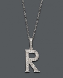 Spell it out in sparkle! This personalized initial charm necklace makes the perfect gift for Rebecca or Rachel. Features sparkling, round-cut diamond accents. Setting and chain crafted in 14k white gold. Approximate length: 18 inches. Approximate drop: 1/2 inch.