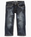 Jeans from Request get a little extra flair with studded detailing on the front and back pockets for added style.