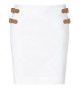 This stylish skirt from Ralph Lauren channels a classic preppy aesthetic with a chic twist - Mini length, leather strap and buckle detail on sides- Pair with a breezy blouse and pumps