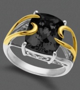 Finish with a flourish. This gorgeous ring features onyx (12/10 mm) set in 14k gold and sterling silver. Size 7.