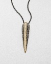 Radiant 23k goldplating on a sterling silver feather base with a link chain. 23k goldplated sterling silverSterling silverLength, about 28 to 30 adjustablePendant size, about 2.17Lobster clasp closureImported