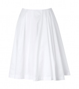 Stylish skirt of fine white cotton is wonderfully light, fresh and elegant - Swinging wide silhouette pops into decorative pleats - Knee-length - Concealed zip closure at back - Wear with fitted tops, and ballet flats or kitten heels