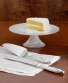 Delicate white flowers accented by raised dots on a matte silver background grace the cake server (shown front) from the popular Bellina collection from Lenox. Qualifies for Rebate