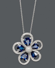 Beautify your look in a blue bloom. Effy Collection pendant features pear-cut sapphires (3-1/10 ct. t.w.) surrounded by petals decorated with round-cut diamonds (3/8 ct. t.w.). Setting and chain crafted in 14k white gold. Approximate length: 18 inches. Approximate drop: 1 inch.