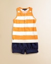 This fun, sleeveless racerback knit in plush cotton is adorned with buttons and bold stripes.CrewneckShort sleeves with shoulder strapsFront button placketSmall patch pocketCottonMachine washImported Please note: Number of buttons may vary depending on size ordered. 