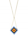 Bright idea. A vibrant multicolored palette stands out stylishly on RACHEL Rachel Roy's pyramid square pendant necklace. Adorned with resin accents, it's crafted in gold tone mixed metal. Approximate length: 32 inches. Approximate drop: 4 inches.