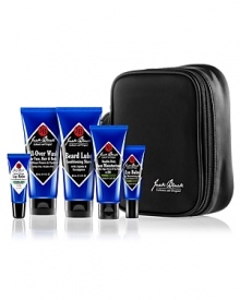 This set contains:- 0.5 oz. Eye Balm- 1.5 oz. Double-Duty Face Moisturizer SPF 20- 0.25 oz. Lip Balm- 3.0 oz. Beard Lube- 3.0 oz. All-Over Wash