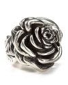 Queen Baby's rose-topped cocktail ring adds a edge. Channel your inner '80's glam rocker and wear this thorny extra finish a powerful black leather ballad.