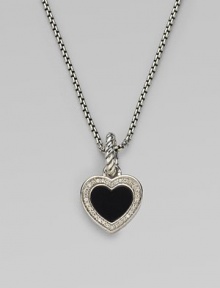 From the Cable Heart Collection. Black onyx heart with a diamond pavé border.Diamond, 0.16 tcw Black onyx Sterling silver Width, about ¾ Length, about ½ Imported Please note: Chain sold separately. 