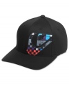 An off center logo that's right on target for Fall: Quiksilver's Flex Fit hat with fabric logo applique.