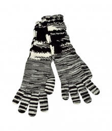 Stay warm in style with these luxe knit gloves from Missoni - Striped knit gloves with contrasting knit cuffs - Style with skinny jeans, a knit cape, and high heel booties