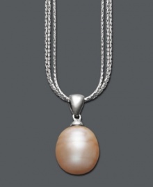 A perfect pearl in pale sheer pastel color. Fresh by Honora necklace features a single pink cultured freshwater pearl (12-13 mm) strung on delicate sterling silver chains. Approximate length: 18 inches. Approximate drop: 3/4 inch.