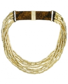 Great escape. Resort-ready styles are all the rage this season. Michael Kors combines multiple strands of tube beads with an exotic faux snake-print closure. Set in gold tone mixed metal. Approximate length: 23 inches.