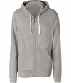 Sporty heather grey vintage zip hoodie - This versatile hoodie is perfect for layering - Luxurious Modal-and-Supima-blend fabrication and slim, modern fit - Pair with jeans, a t-shirt, leather jacket, and boots for urbane cool - Try with a cashmere pullover, trousers, and a wool coat