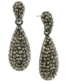 Dark and dynamic. These teardrop earrings from 2028 are crafted from hematite-tone mixed metal with glass stones in the same shade for a dazzling touch. Approximate drop: 1 inch.