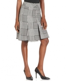 Houndstooth gets pepped up with a patchwork print on Sunny Leigh's latest skirt.