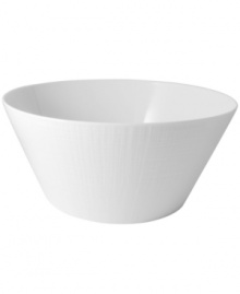 A fine line. Simply timeless, the French Organza salad bowl is reminiscent of sheer silk, with a white-on-white pattern in versatile porcelain. A flawless choice for the contemporary home, by Bernardaud.