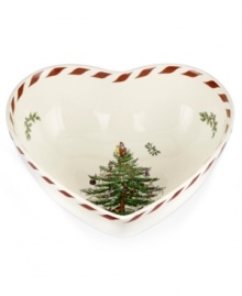 Christmas couldn't be sweeter with Spode's Christmas Tree Peppermint heart bowl. An iconic holiday favorite trimmed in candy stripes makes already-delicious meals especially irresistible.