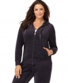 Let your lounge wear shine with Calvin Klein's plus size velour hoodie, spotlighting a studded front.