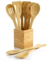 The meal is on with this fully-stocked collection of masterful tools. Made from attractive, durable and eco-friendly bamboo, each tool commands the kitchen like a seasoned pro and stores conveniently in the space-saving crock. Easy-to-maintain bamboo has natural anti-bacterial properties for a spic & span space.