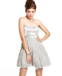 Asymmetrical tiers of glittery tulle add youthful style to this fun a-line party dress from Hailey Logan!