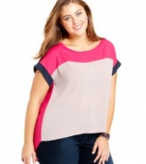 Team your fave jeans with Soprano's colorblocked plus size top, finished by a high-low hem.