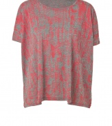 Light, soft and lovely, this cotton-modal blend top is fashionable in red and red print - Casual boxy cut is slightly wider with round neckline and short, wide sleeves - Sexy-comfy basic looks great with jeans, leather pants or a mini skirt for downtime style