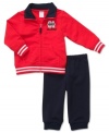 If being adorable was a race, he'd win first place. This track jacket and pants set by Carter's is just too cute.