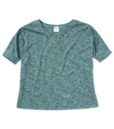 A medley of trendy details. Amp up her everyday casual wardrobe with this space-dyed tee from the one and only Roxy.