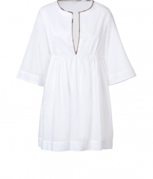 A feminine choice for covering-up post-swim, Burberry Brits check-trimmed cotton tunic lends a crisp finish to poolside looks - Slit round neckline with characteristic checked trim, wide 3/4 sleeves, gathered waistline - Loosely fitted - Wear over bikinis with bright leather sandals