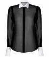 With its crisp white cotton cuffs and collar, Valentinos sheer silk shirt lends a luxe sartorial edge to any outfit - Cutaway collar, fold-up buttoned cuffs, hidden front button placket - Loosely tailored fit - Opt for a menswear-inspired look with tailored trousers, lace-ups and a tuxedo blazer