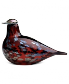 A red body combined with a silver head and markings makes iittala's ruby bird among the prettiest in the flock. First hatched in 1972 by artist Oiva Toikka, the fanciful Birds collection captures the nuances of each creature in beautiful mouth-blown glass.