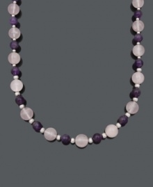 Polish your look with sheer pastels and a chic, feminine touch. Necklace features smooth rose quartz (300 ct. t.w.) and amethyst (90 ct. t.w.) beads set in sterling silver. Approximate length: 18 inches.