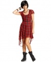 Plaid to the bone: classic print meets modern style in this high-low chiffon dress from Material Girl!