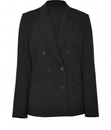 Update your office favorites with this ultra-chic double-breasted blazer from Theory - Wide notched lapels, double-breasted, front button placket, long sleeves, flap pockets at waist, slim fit - Style with sleek trousers, skinny jeans, or a pencil skirt