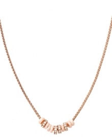 Naturally neutral. Peach shells and clear crystals combine in this breezy style by Fossil. Crafted in rose gold tone mixed metal. Approximate length: 18 inches + 2-inch extender.