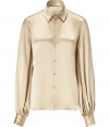 Bring ladylike luxe to your workweek staples with this neutral-hued silk blouse from Polo Ralph Lauren- Spread collar, front button placket, poet sleeves with gathered cuffs, fitted silhouette - Wear with cropped trousers, a pencil skirt, or skinny jeans