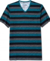 Bring some bold color into your casual wardrobe with this striped v-neck t-shirt from INC International Concepts.