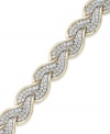 Up your glam factor. Yell'Ora's trendy twisted bracelet showcases round-cut diamonds (1/2 ct. t.w.) in a beautiful braided pattern. Base metal made from a combination of pure gold, sterling silver and palladium. Approximate length: 7-1/2 inches.