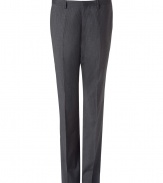 Elegant pants in charcoal wool - Fine pin stripes - Classic and slim fit, visible creases - Narrow waistband with belt loops - Dream pants for business and afterwards - Looks stylish, mature, gentlemanly - Wear with a shirt, cashmere pullover and/or the matching jacket