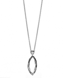 A celebrity favorite, long necklaces are all the rage! T Tahari's elegant style features a cut-out, leaf-shaped pendant. Setting and long chain crafted from hematite tone mixed metal. Base metal is nickel free for sensitive. Approximate length: 32 inches. Approximate drop: 3 inches.