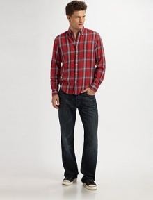 A stylish nod to American heritage and history in plaid-checked country twill. Buttonfront Button-down collar Chest patch pocket Cotton Machine wash Imported 