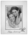 Put your love on display. A special gift for your sweetie, this Best Wishes picture frame features polished silver plate wrapped in a bow and engraved with Happy Anniversary. From Lenox. Qualifies for Rebate