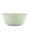 With fanciful beading and a feminine edge, this Lenox French Perle bowl has an irresistibly old-fashioned sensibility. Hardwearing stoneware is dishwasher safe and, in an ethereal ice-blue hue with antiqued trim, a graceful addition to every meal. Qualifies for Rebate