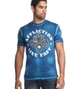 Support the need for speed. This Live Fast t-shirt from Affliction is a quick summer style fix.