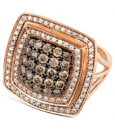 A not-so-subtle square. Le Vian's prize statement maker features a bold square of round-cut chocolate diamonds (1-1/10 ct. t.w.) framed by two rows of round-cut white diamonds (5/8 ct. t.w.). Crafted in 14k rose gold. Size 7.