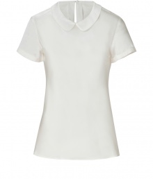 With its sweet round collar and glistening silk-satin, Steffen Schrauts short sleeve top is workweek essential packed with pairing possibilities - Round collar, short sleeves, slit with button closure at nape - Softly tailored fit - Wear with a pencil skirt and heels, or dress down with skinny jeans and your favorite flats